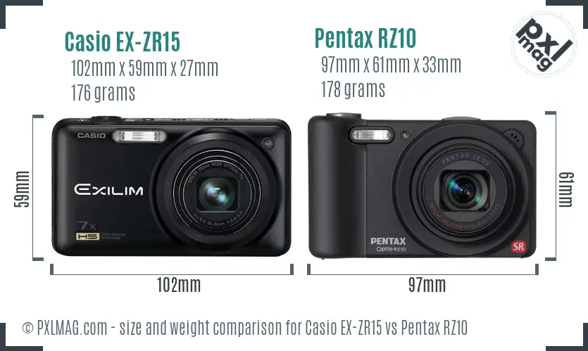 Casio EX-ZR15 vs Pentax RZ10 size comparison Casio EX-ZR15 vs Pentax RZ10 size comparison