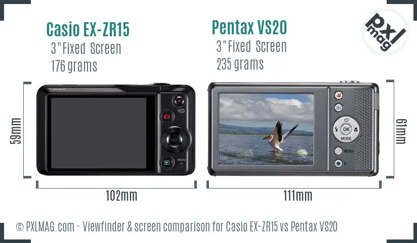 Casio EX-ZR15 vs Pentax VS20 Screen and Viewfinder comparison