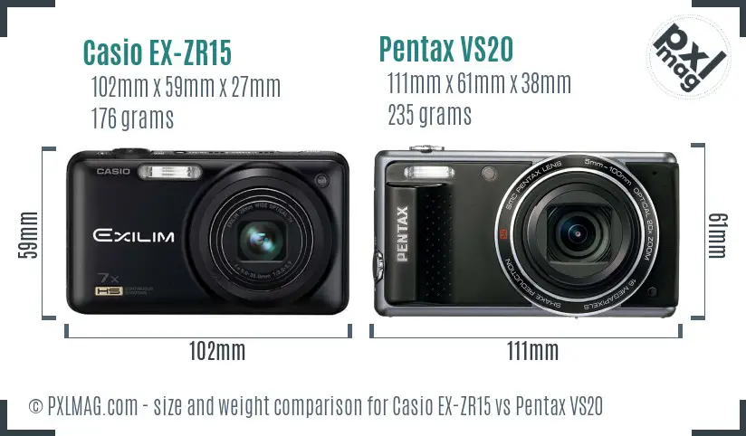 Casio EX-ZR15 vs Pentax VS20 size comparison