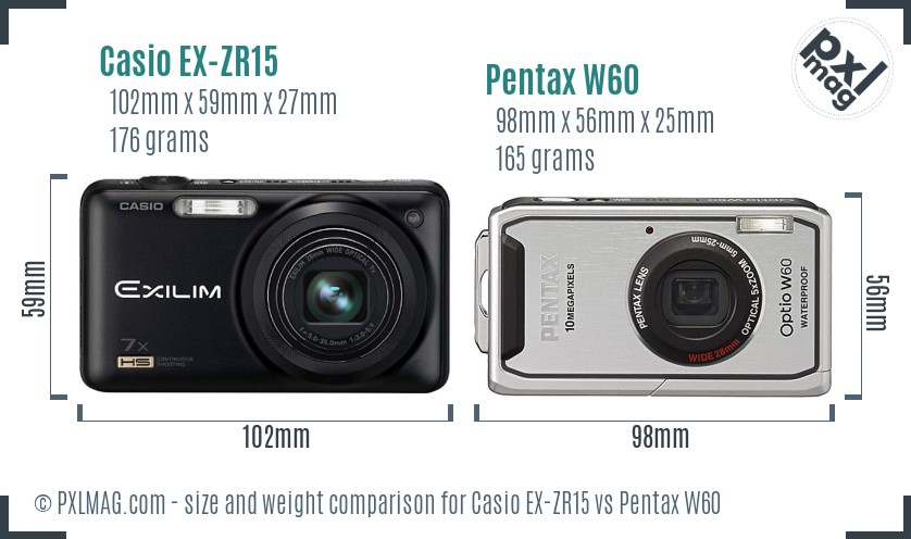Casio EX-ZR15 vs Pentax W60 size comparison