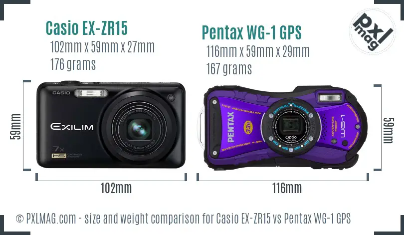 Casio EX-ZR15 vs Pentax WG-1 GPS size comparison
