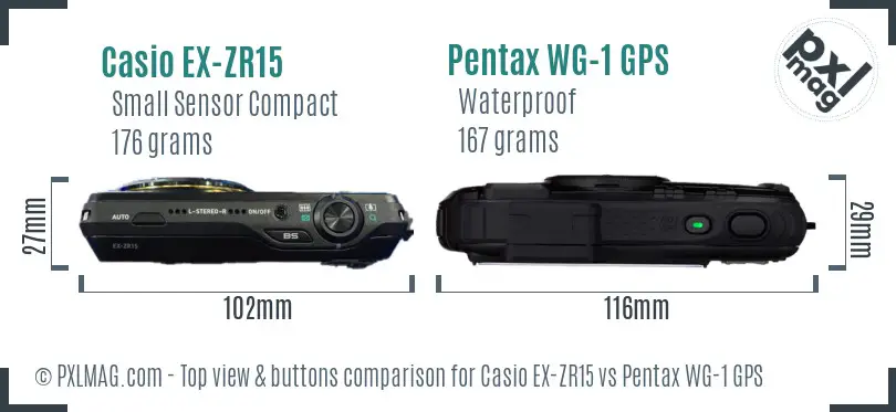 Casio EX-ZR15 vs Pentax WG-1 GPS top view buttons comparison