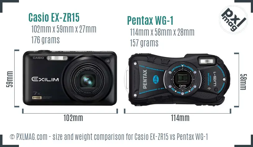 Casio EX-ZR15 vs Pentax WG-1 size comparison