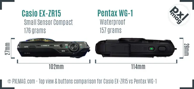 Casio EX-ZR15 vs Pentax WG-1 top view buttons comparison