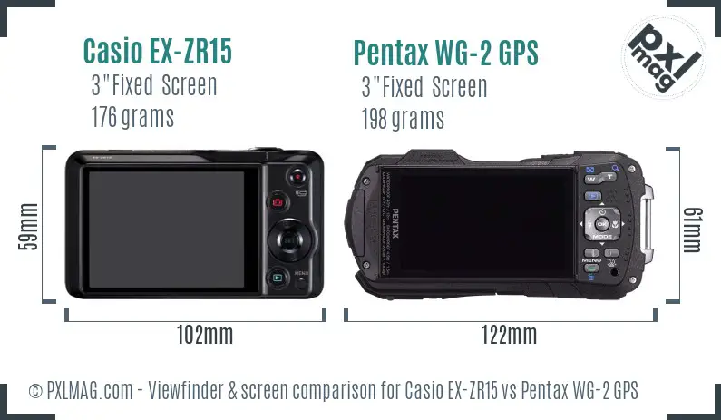 Casio EX-ZR15 vs Pentax WG-2 GPS Screen and Viewfinder comparison