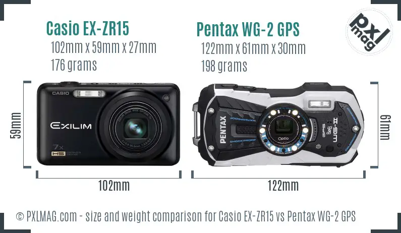 Casio EX-ZR15 vs Pentax WG-2 GPS size comparison