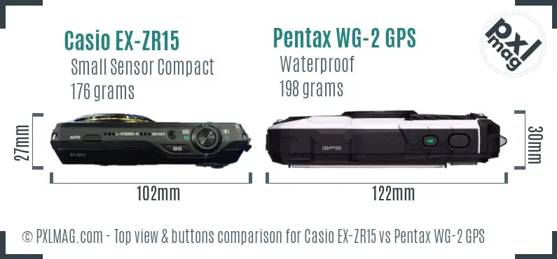 Casio EX-ZR15 vs Pentax WG-2 GPS top view buttons comparison