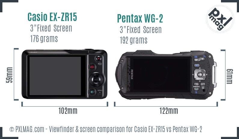 Casio EX-ZR15 vs Pentax WG-2 Screen and Viewfinder comparison
