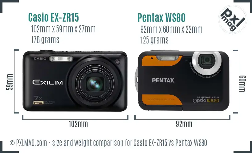 Casio EX-ZR15 vs Pentax WS80 size comparison