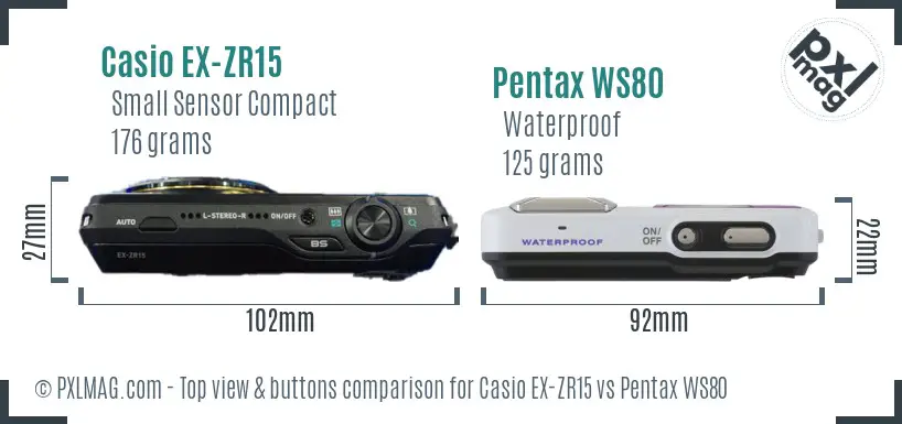 Casio EX-ZR15 vs Pentax WS80 top view buttons comparison