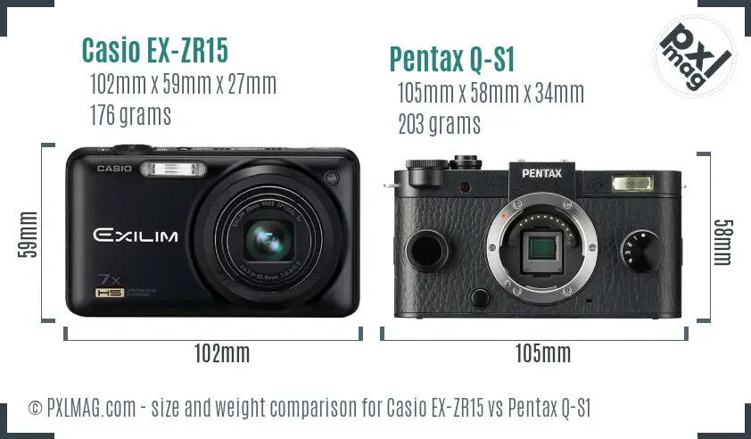Casio EX-ZR15 vs Pentax Q-S1 size comparison