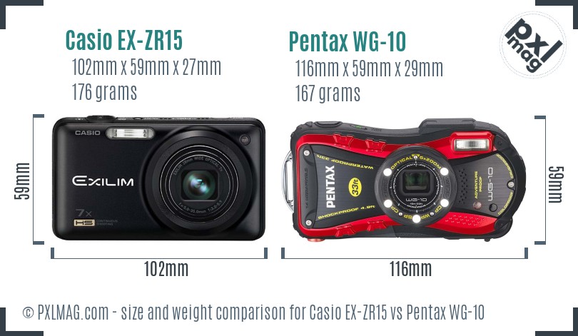 Casio EX-ZR15 vs Pentax WG-10 size comparison