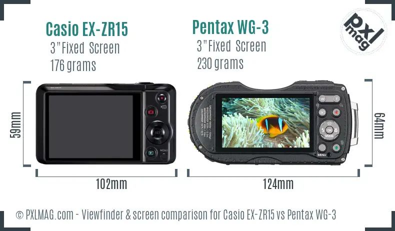 Casio EX-ZR15 vs Pentax WG-3 Screen and Viewfinder comparison