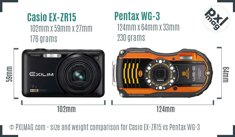 Casio EX-ZR15 vs Pentax WG-3 size comparison