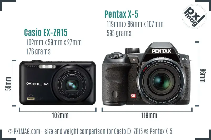 Casio EX-ZR15 vs Pentax X-5 size comparison Casio EX-ZR15 vs Pentax X-5 size comparison
