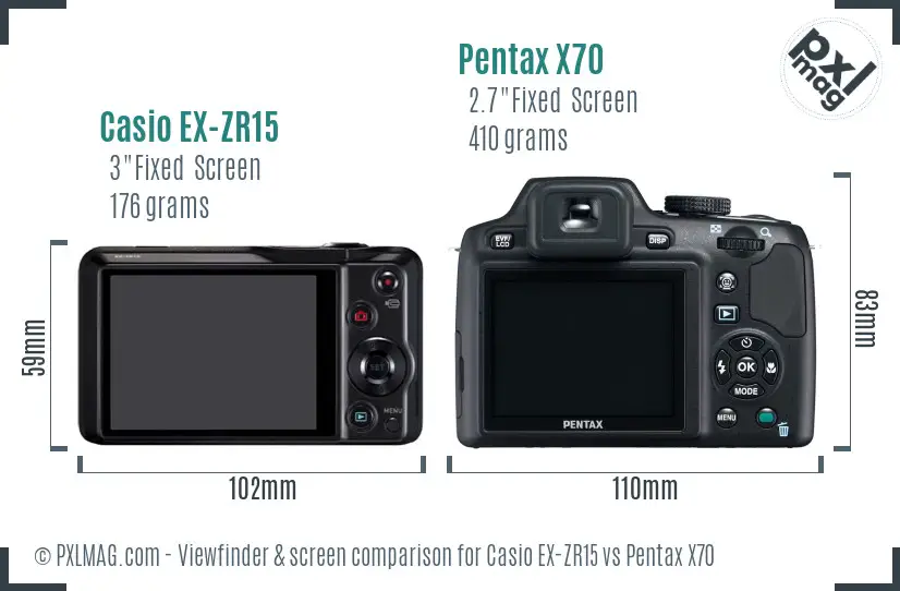 Casio EX-ZR15 vs Pentax X70 Screen and Viewfinder comparison