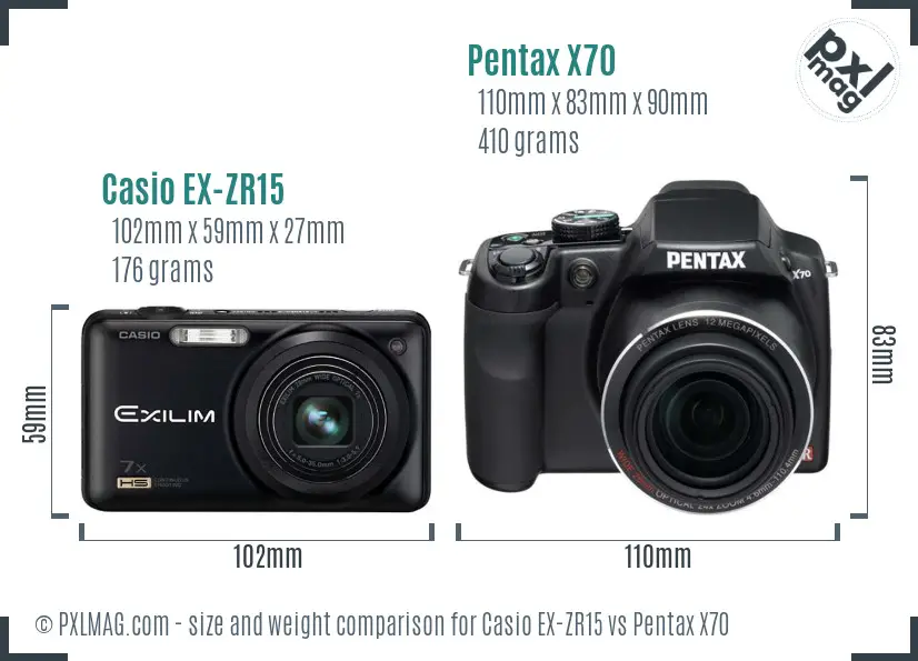 Casio EX-ZR15 vs Pentax X70 size comparison
