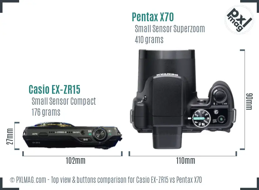 Casio EX-ZR15 vs Pentax X70 top view buttons comparison