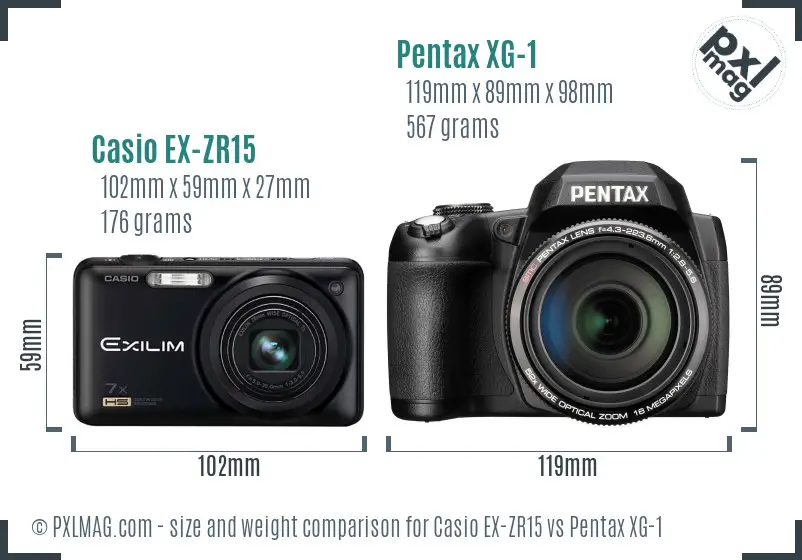 Casio EX-ZR15 vs Pentax XG-1 size comparison