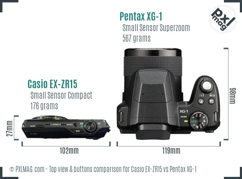 Casio EX-ZR15 vs Pentax XG-1 top view buttons comparison