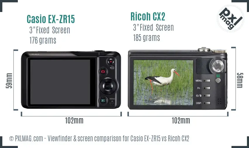 Casio EX-ZR15 vs Ricoh CX2 Screen and Viewfinder comparison