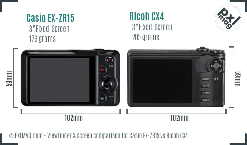 Casio EX-ZR15 vs Ricoh CX4 Screen and Viewfinder comparison Casio EX-ZR15 vs Ricoh CX4 Screen and Viewfinder comparison