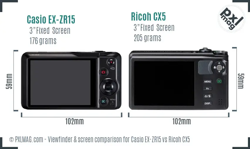 Casio EX-ZR15 vs Ricoh CX5 Screen and Viewfinder comparison Casio EX-ZR15 vs Ricoh CX5 Screen and Viewfinder comparison