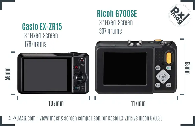 Casio EX-ZR15 vs Ricoh G700SE Screen and Viewfinder comparison