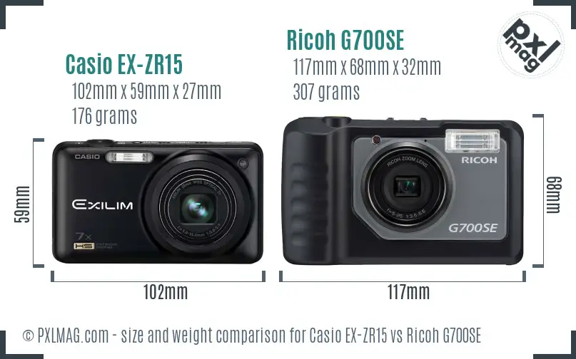 Casio EX-ZR15 vs Ricoh G700SE size comparison