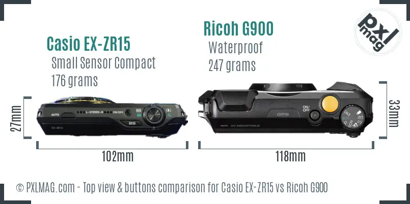 Casio EX-ZR15 vs Ricoh G900 top view buttons comparison