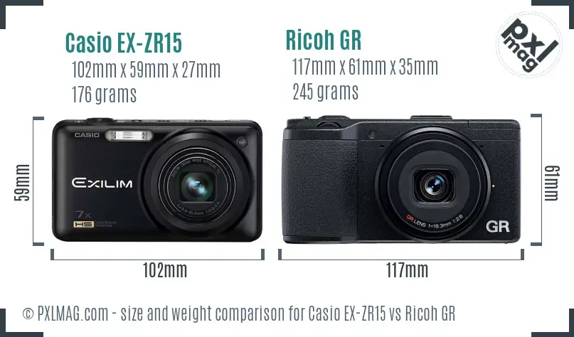 Casio EX-ZR15 vs Ricoh GR size comparison Casio EX-ZR15 vs Ricoh GR size comparison
