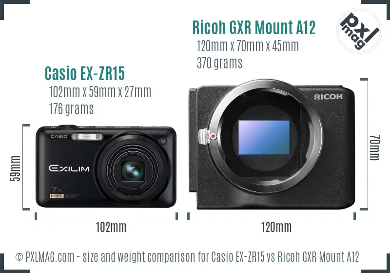 Casio EX-ZR15 vs Ricoh GXR Mount A12 size comparison