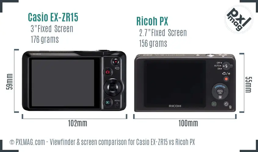 Casio EX-ZR15 vs Ricoh PX Screen and Viewfinder comparison