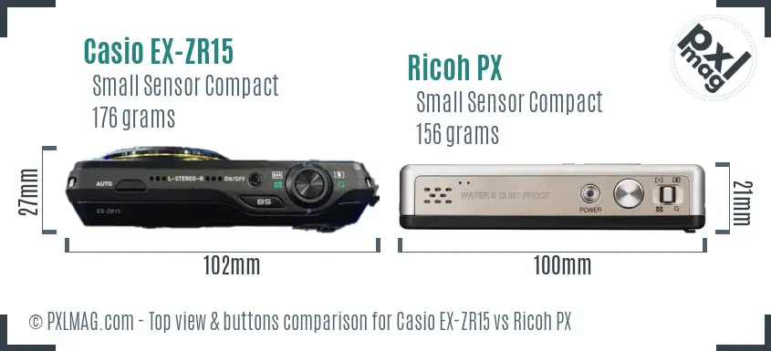 Casio EX-ZR15 vs Ricoh PX top view buttons comparison