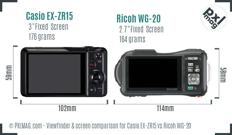 Casio EX-ZR15 vs Ricoh WG-20 Screen and Viewfinder comparison