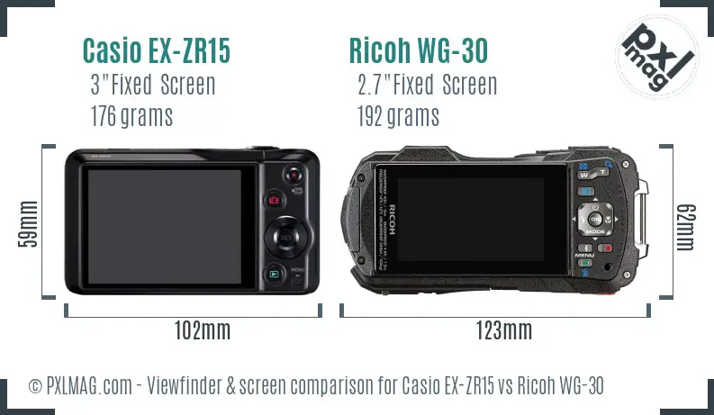 Casio EX-ZR15 vs Ricoh WG-30 Screen and Viewfinder comparison