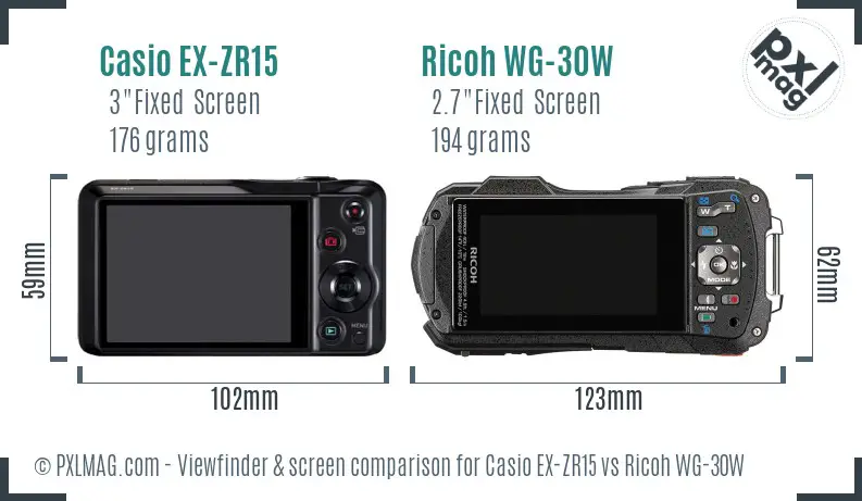 Casio EX-ZR15 vs Ricoh WG-30W Screen and Viewfinder comparison