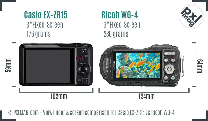 Casio EX-ZR15 vs Ricoh WG-4 Screen and Viewfinder comparison