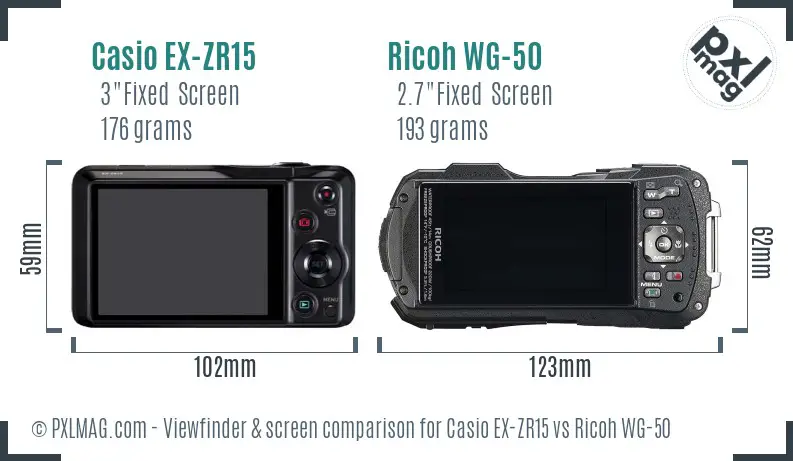Casio EX-ZR15 vs Ricoh WG-50 Screen and Viewfinder comparison