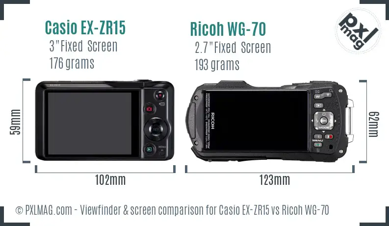 Casio EX-ZR15 vs Ricoh WG-70 Screen and Viewfinder comparison