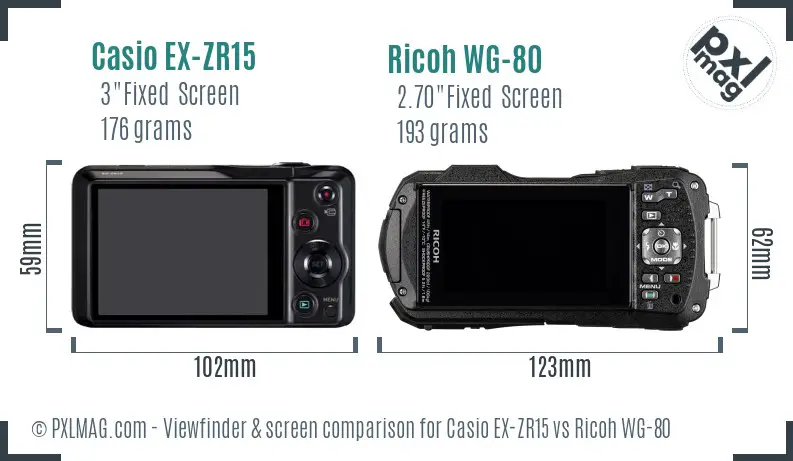 Casio EX-ZR15 vs Ricoh WG-80 Screen and Viewfinder comparison