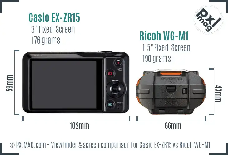 Casio EX-ZR15 vs Ricoh WG-M1 Screen and Viewfinder comparison