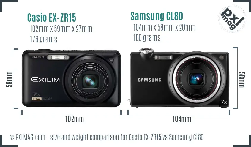 Casio EX-ZR15 vs Samsung CL80 size comparison Casio EX-ZR15 vs Samsung CL80 size comparison