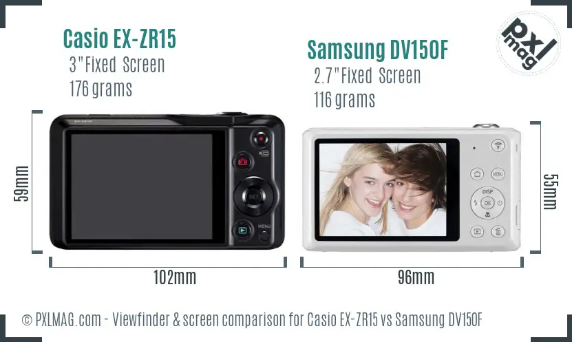 Casio EX-ZR15 vs Samsung DV150F Screen and Viewfinder comparison