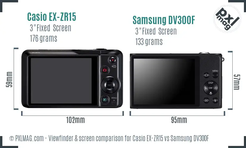 Casio EX-ZR15 vs Samsung DV300F Screen and Viewfinder comparison