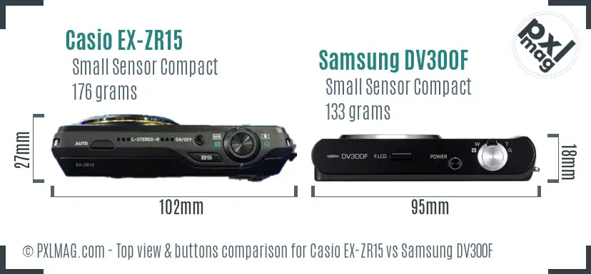 Casio EX-ZR15 vs Samsung DV300F top view buttons comparison