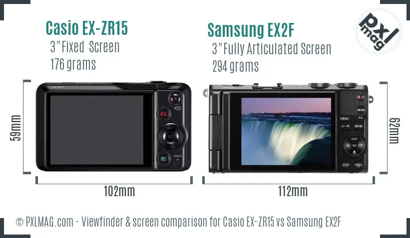 Casio EX-ZR15 vs Samsung EX2F Screen and Viewfinder comparison