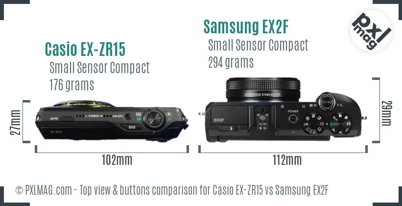 Casio EX-ZR15 vs Samsung EX2F top view buttons comparison