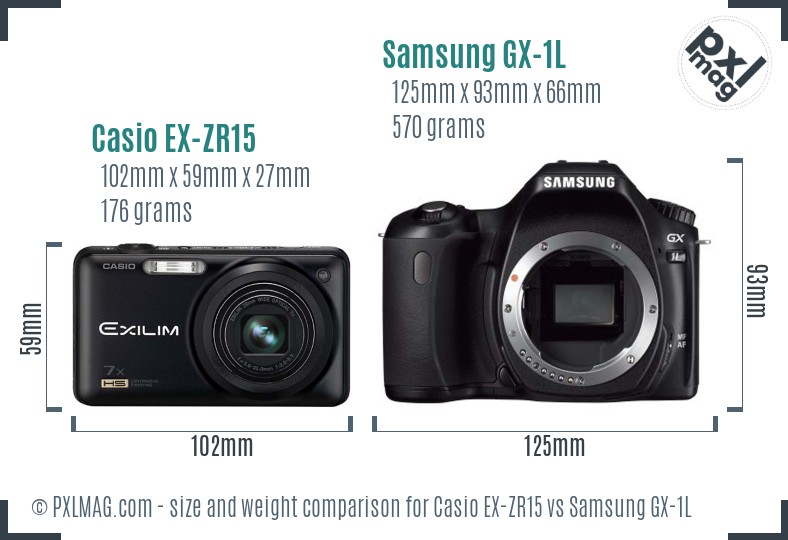 Casio EX-ZR15 vs Samsung GX-1L size comparison