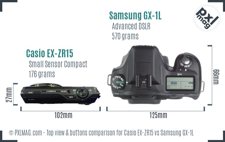 Casio EX-ZR15 vs Samsung GX-1L top view buttons comparison